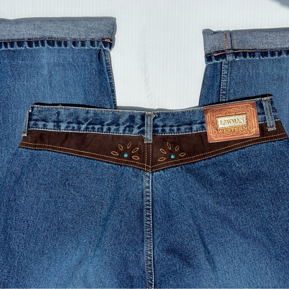 Vintage Lawman Western Slim Cut Bareback Suede Beaded Denim Jeans Sz 13 (30)